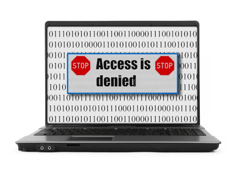 Access is denied notice on a notebook screen,binary code is abstract, there is no copyright infringement,image on the screen has a clearly visible net simulating display pixels. Access is denied notice on a notebook screen,binary code is abstract, there is no copyright infringement,image on the screen has a clearly visible net simulating display pixels