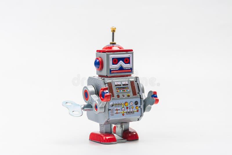 Tenn- leksak för robot på vit bakgrund