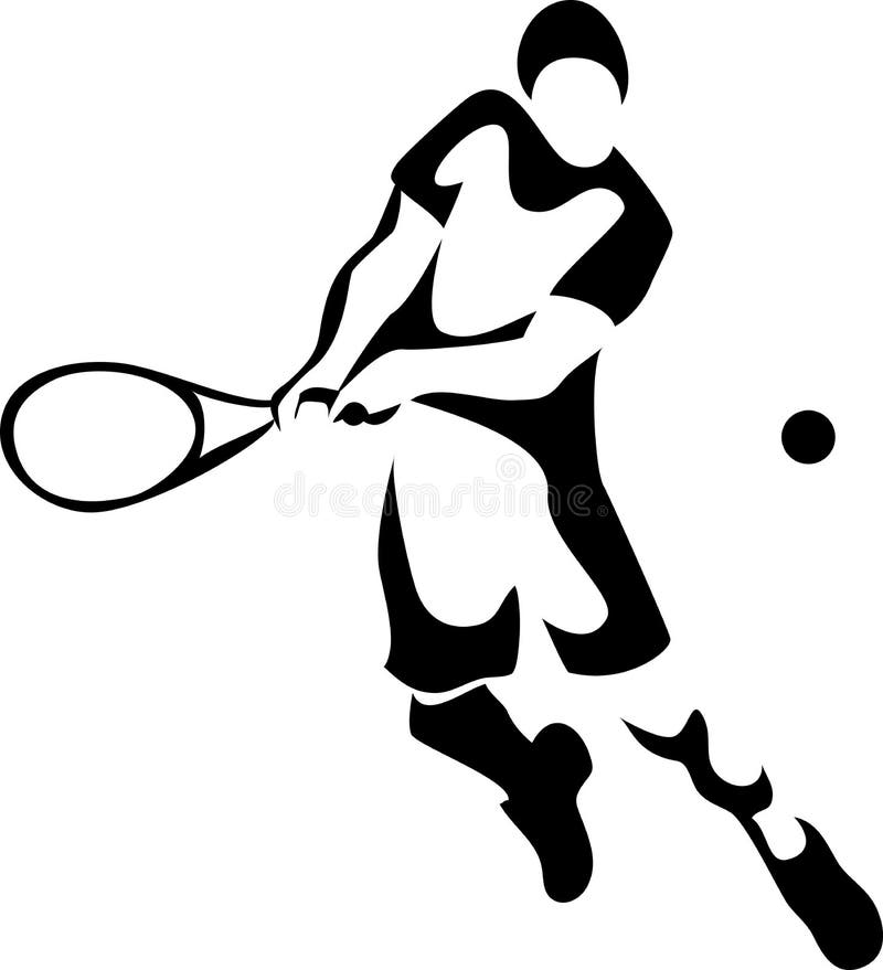 Stylized tennis player - black and white illustration