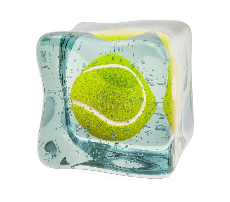 Tennis Ball Frozen In Ice Cube, 3D Rendering Stock Illustration