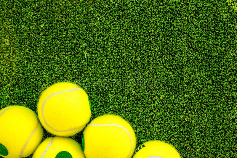 Tennis Ball On Green Background Top View Mock Up Stock Image Image of