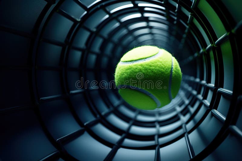 Tennis Ball Inside a Cylindrical Grid with Blue Lighting Stock