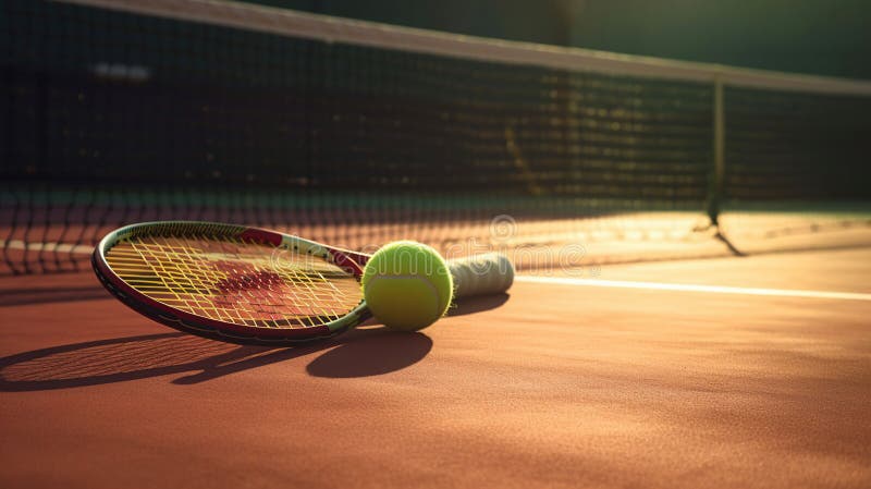 Tennis Ball and Racket on Hard Court Under Sunlight, Generative Ai ...