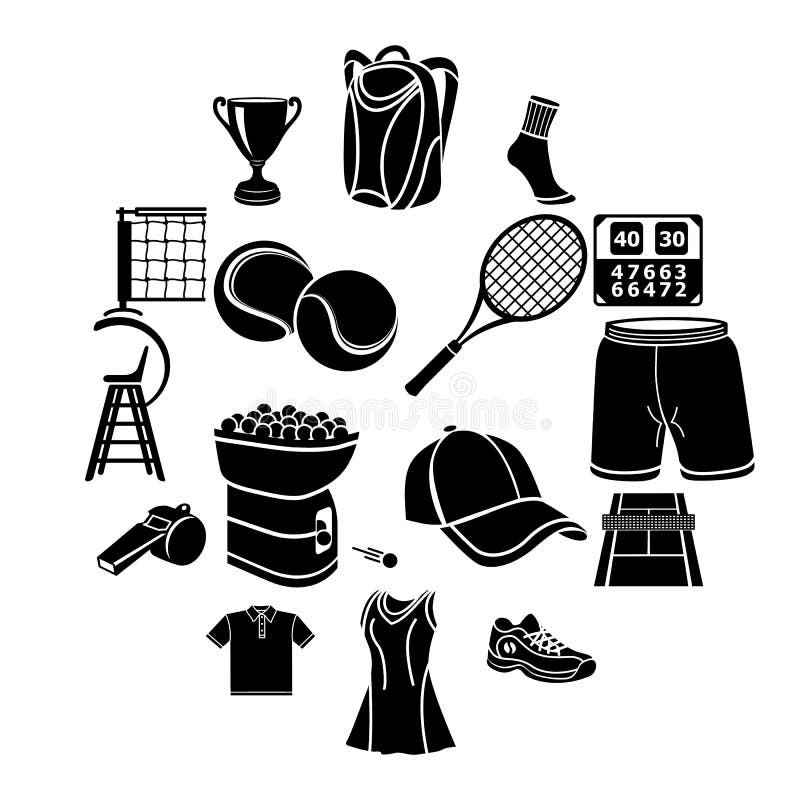 Tennis Icons Set, Simple Style Stock Vector - Illustration of shots ...