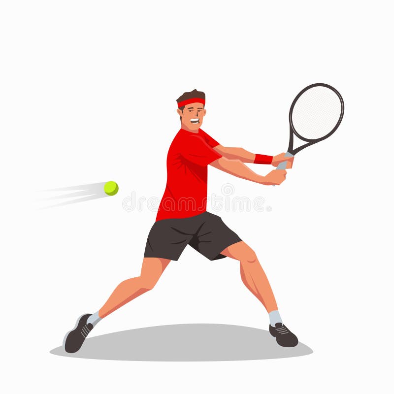A tennis player holds a tennis racket in both hands and swings to hit the tennis ball