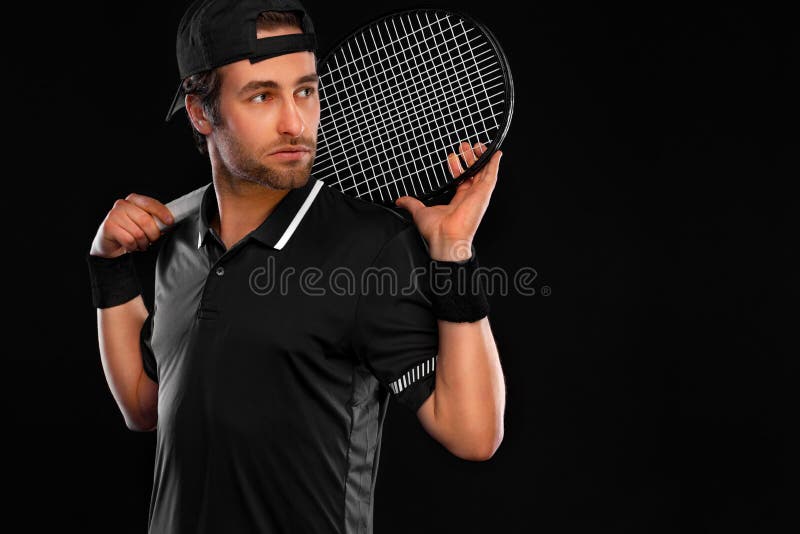 Tennis player with racket in white costume. Man athlete playing isolated on light background. Tennis player with racket in white costume. Man athlete playing isolated on light background