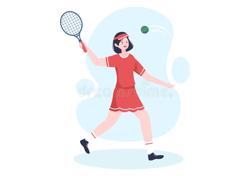 Tennis Player with Racket in Hand and Ball on Court. People doing Sports Match in Flat Cartoon Illustration vector illustration