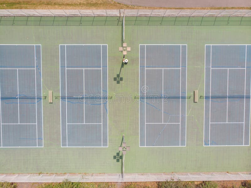Tennis Playing Field, Filmed From A High Point, Shot From A Height ...