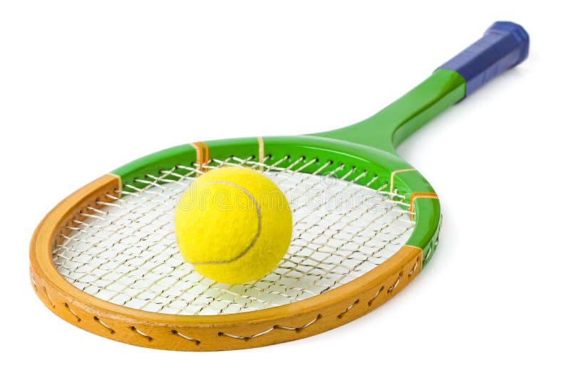 Tennis racket and ball isolated on white background