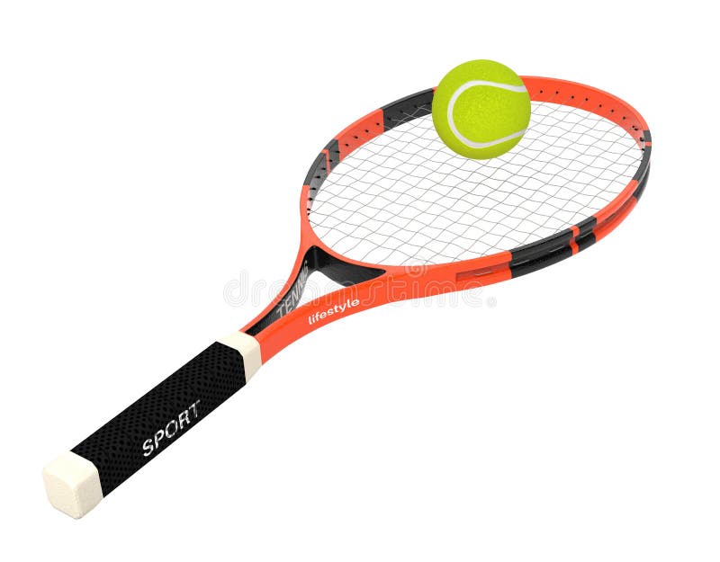 Tennis Racket with Yellow Ball. 3d Rendering Illustration Isolated