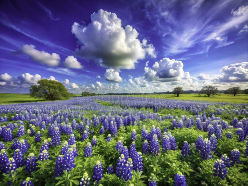 Tennis texas : une prairie bluebonnet vibrante au printemps photographie de fleur sauvage époustouflante capturant le illustration libre de droits