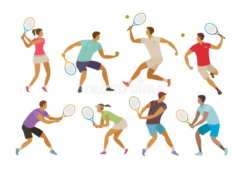 Tennisspelare med tennisracket begrepp isolerad sportwhite Rolig tecknad filmvektorillustration