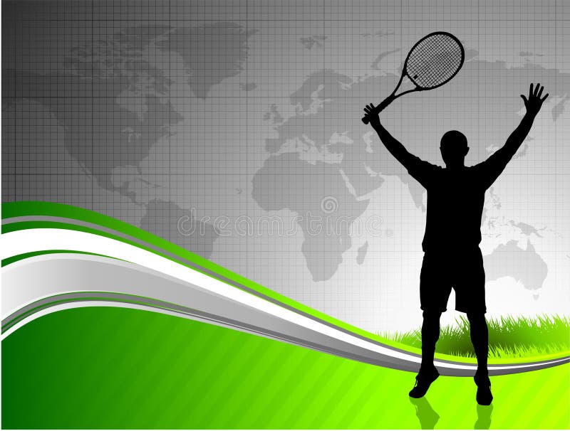 Tennisspeler met Wereldkaart stock illustratie Tennisspeler met Wereldkaart stock illustratie