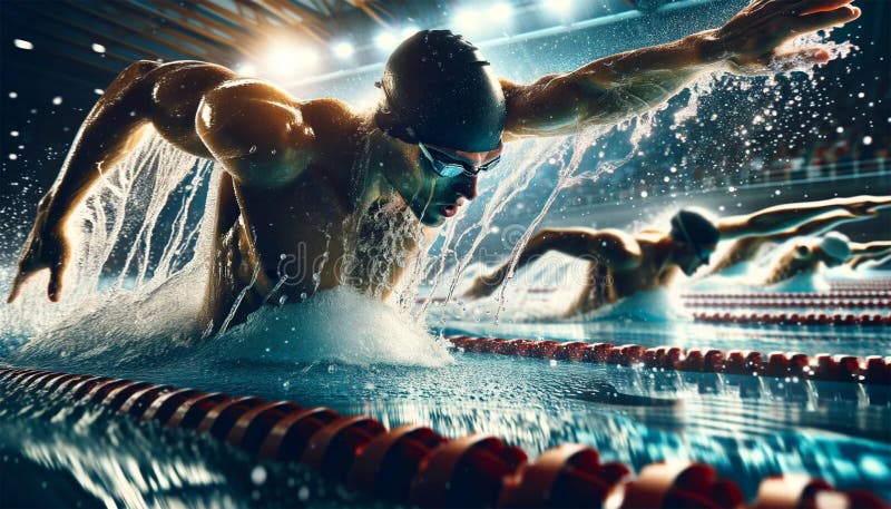 A tense moment at a swimming competition. stock photography