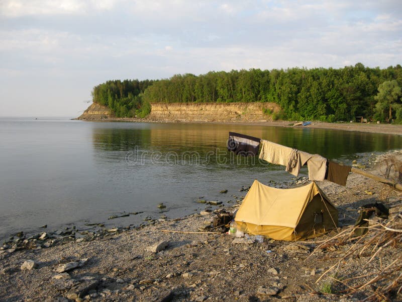 Tent on the bank of Volga stock photo. Image of camp 17347264