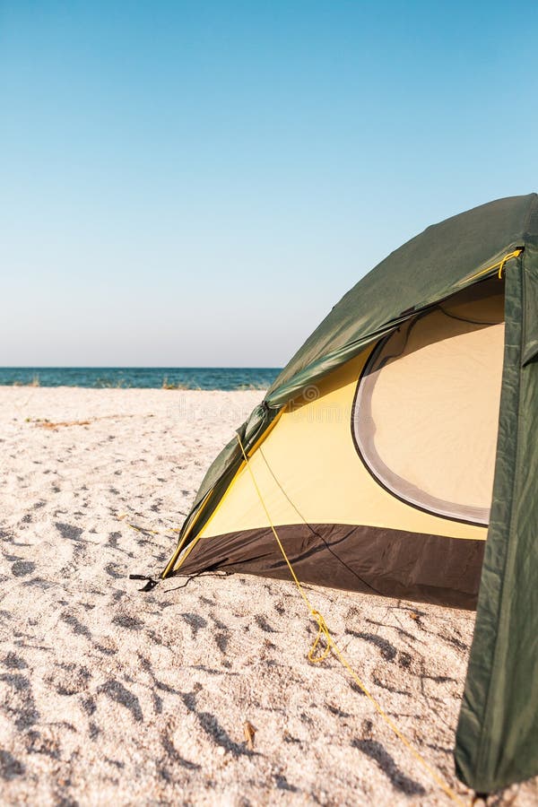 Tent on the beach. stock image. Image of lake, outdoor 109335711