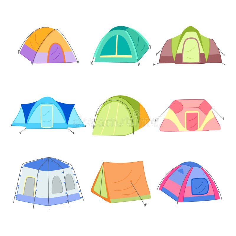 Tent Camp Set Cartoon Vector Illustration Stock Illustration ...