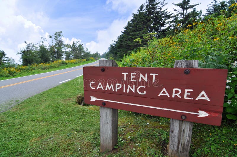 Tent camping sign on Blue Ridge Parkway