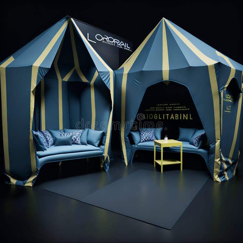 A Tent with a Couch and a Table in Front of it Stock Illustration