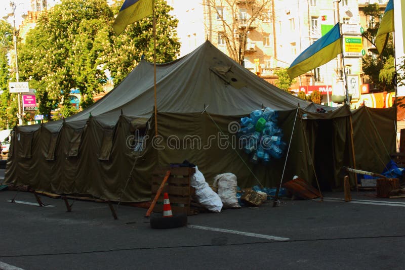 Tent with flag of Ukraine editorial stock image. Image of tree 42652059
