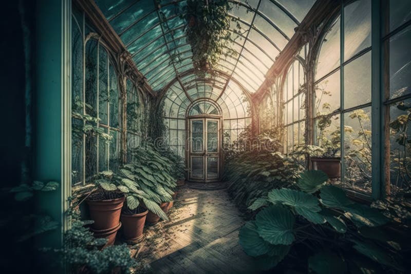 Tent Glass Greenhouse Interior with Plant Stock Illustration