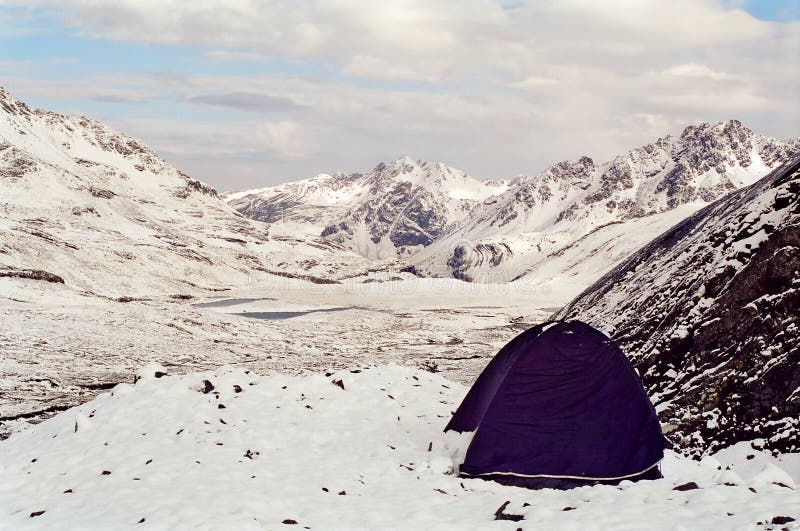 Tent on mountain summit, Peru stock photos Tent on mountain summit, Peru stock photos