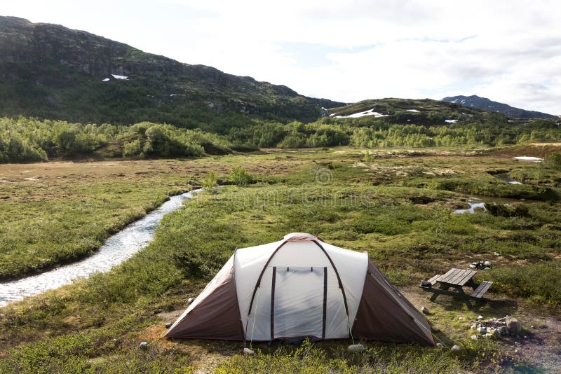 Tent by River in Mountains of Norway Stock Photo Image of camping