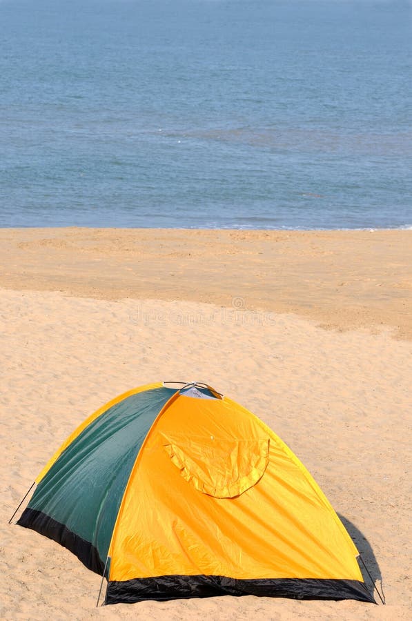 Tent on Sand with Exclusive Meaning Stock Image Image of single
