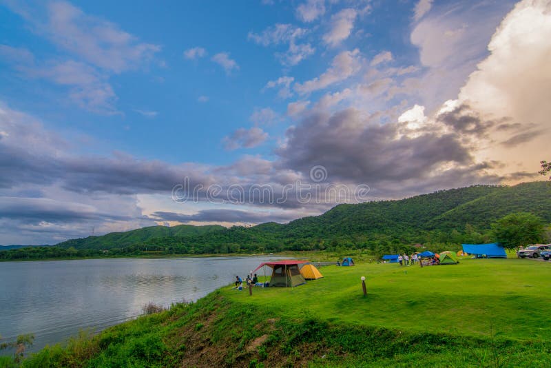 Tent spots along the reservoir in the middle of the forest and lake Resting place in Thailand