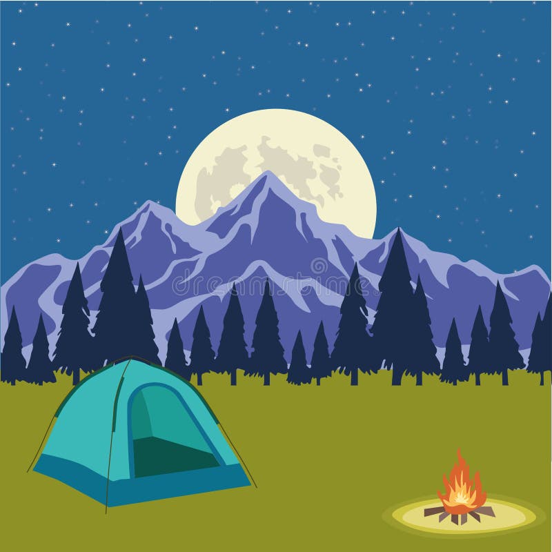Tents with Bonfire on Dark Night Forest Background. Beautiful Concept ...