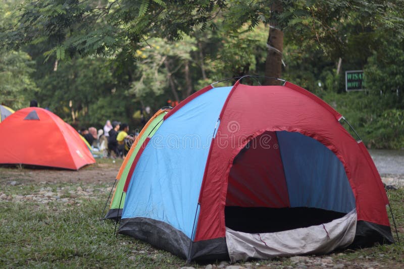 Tents in a Field with Trees in the Background Stock Photo Image of