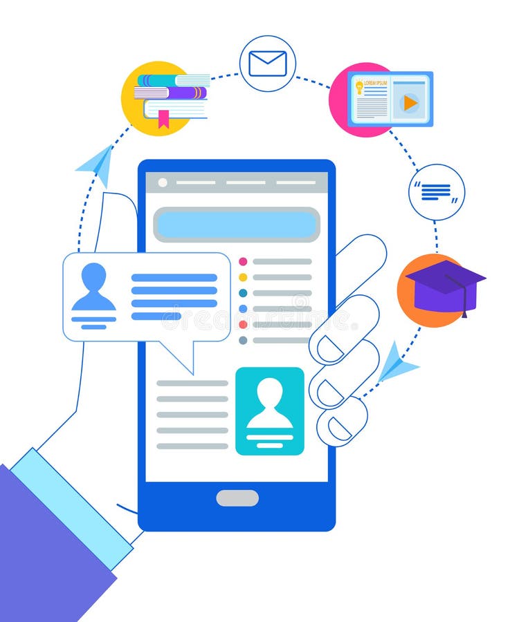 Tenuta Smartphone della mano dell'uomo con il conto aperto illustrazione di stock Tenuta Smartphone della mano dell'uomo con il conto aperto illustrazione di stock
