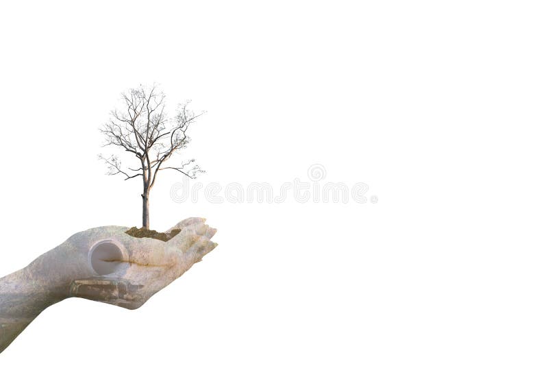 Tenuta umana delle mani di concetto di ecologia di doppia esposizione immagini stock Tenuta umana delle mani di concetto di ecologia di doppia esposizione immagini stock