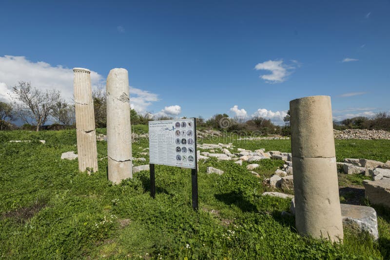 Teos Ancient City Drone view, Seferihisar Izmir Turkey stock images