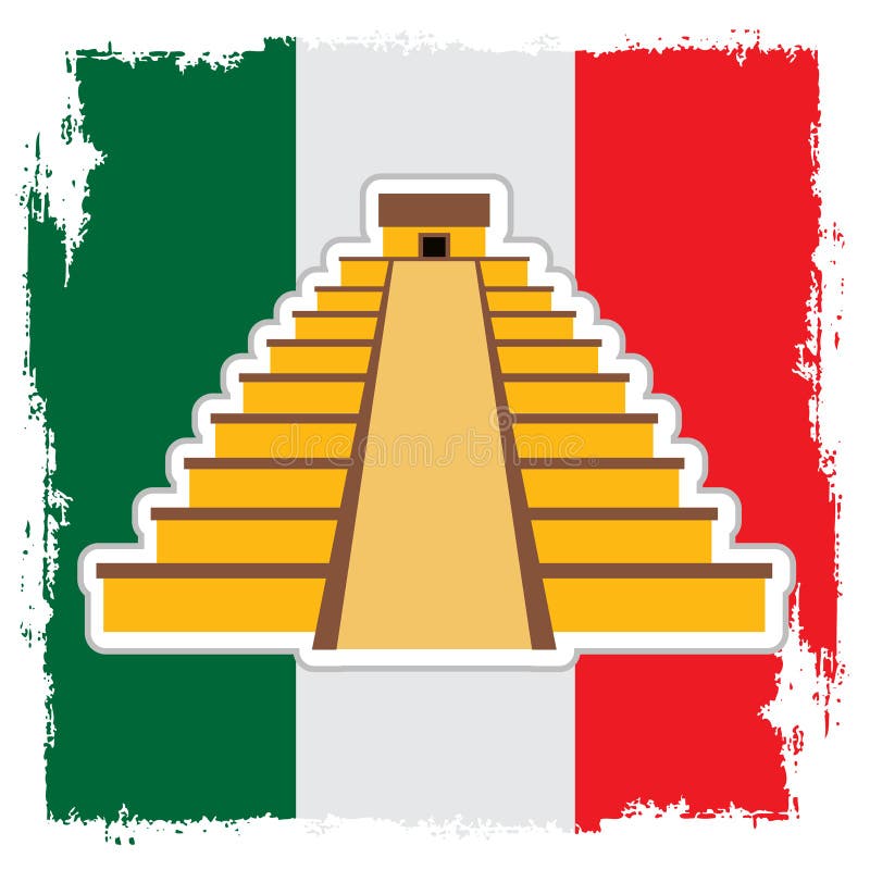 Teotihuacan no fundo da bandeira mexicana Pir?mide do Sun e pir?mide da lua Logotipo mexicano das vistas ilustração royalty free Teotihuacan no fundo da bandeira mexicana Pir?mide do Sun e pir?mide da lua Logotipo mexicano das vistas ilustração royalty free
