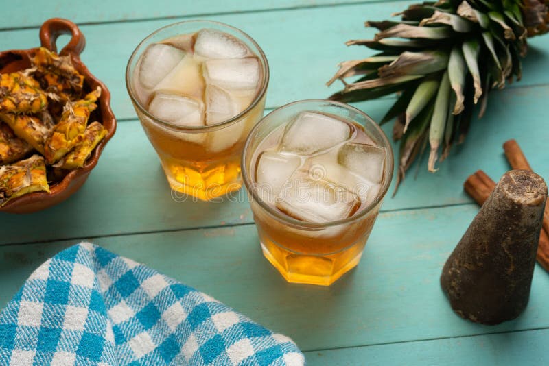 Tepache Beverage with Cinnamon and Piloncillo. Mexican Drink Stock