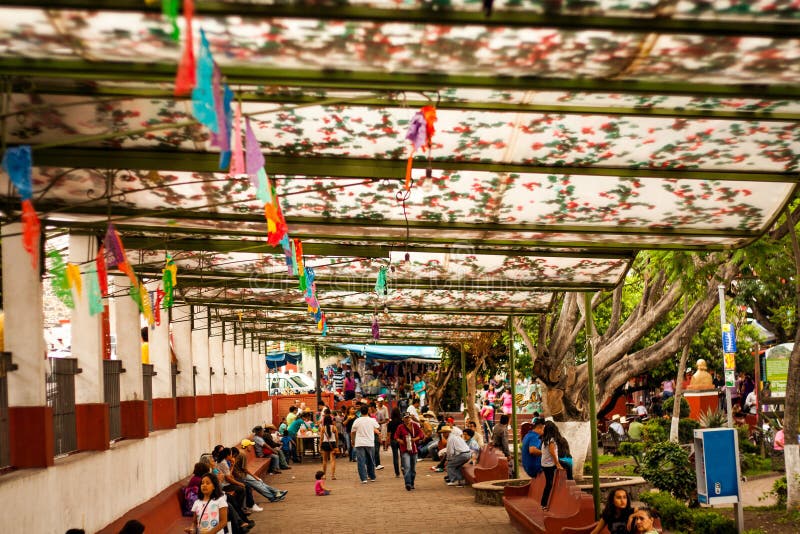 Tepoztlan main square. stock photo