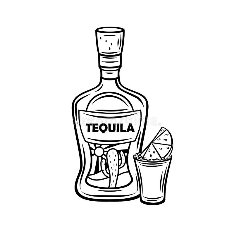 Tequila Bottle and Shot Glass Stock Vector - Illustration of glass ...