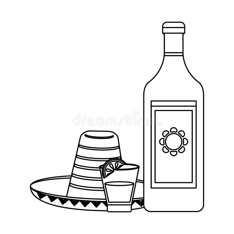 Tequila Mexican Drink in Black and White Stock Vector - Illustration of ...