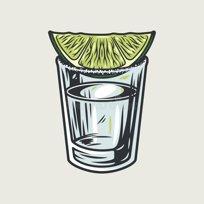 Tequila cocktail shot with lime and salt