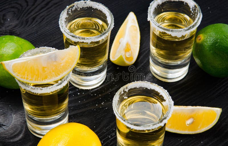 Tequila Drink Served in Glasses with Lime and Salt Stock Image Image