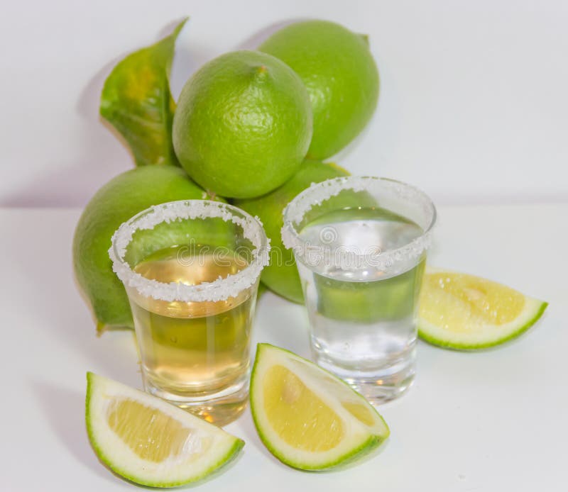 Tequila Glasses Typical Drink of Mexico with Lemon and Salt Stock Image ...