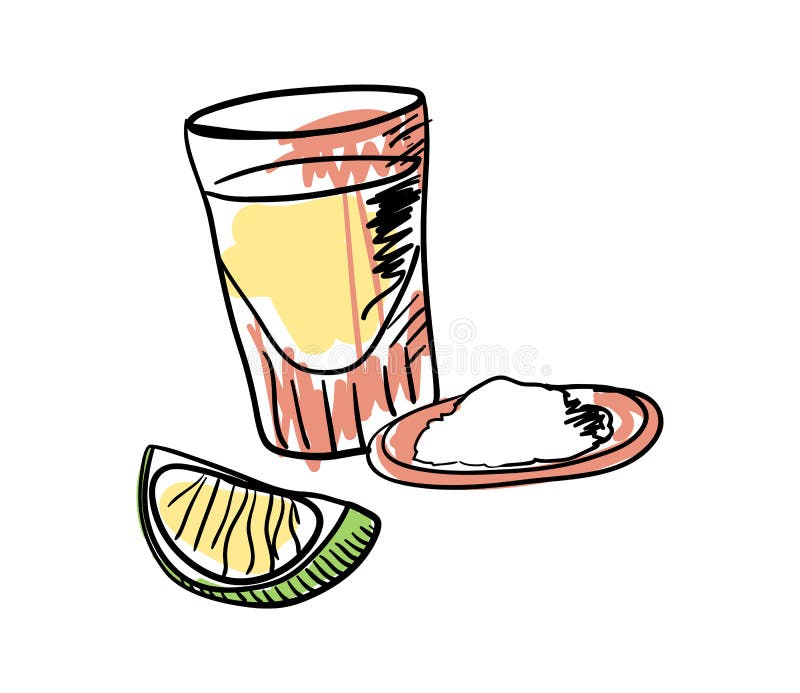 Tequila Shot with Lime Hand Drawn Icon Stock Vector - Illustration of ...