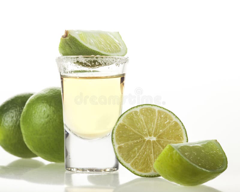 Tequila Shot With Lemon On A White Isolated Background Stock Photo ...