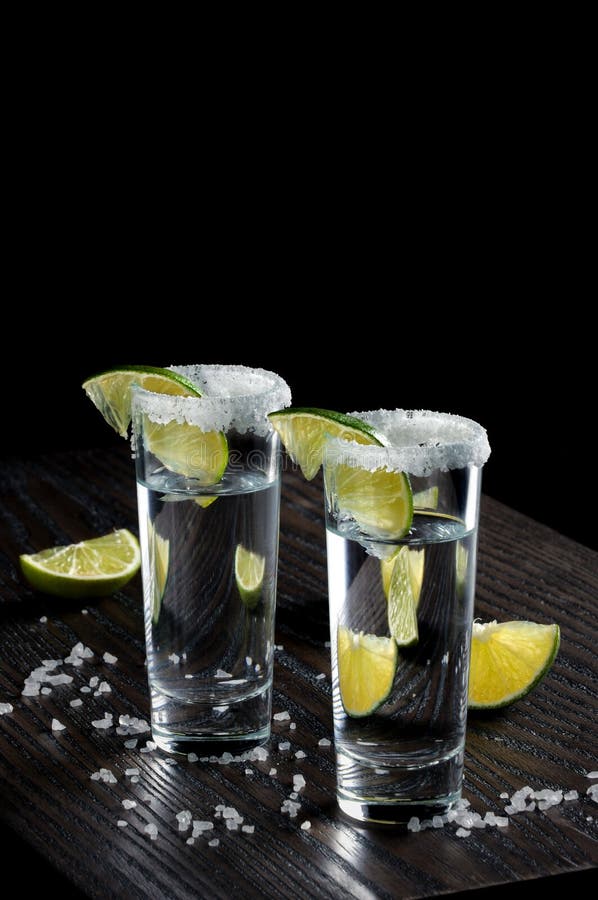 Tequila Tall Shot Glasses with Lime Stock Image Image of holiday