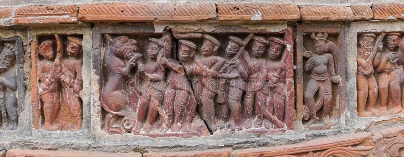 Terracotta art works on the temple walls of Krishna Chandra temple of Kalna, West Bengal, India - It is one of oldest temples of kalna. Terracotta art works on the temple walls of Krishna Chandra temple of Kalna, West Bengal, India - It is one of oldest temples of kalna.