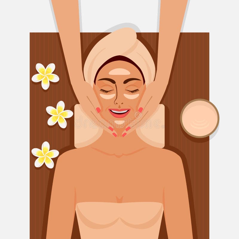 Terapia dos termas Menina que obtém a massagem facial no salão de beleza dos termas ilustração stock Terapia dos termas Menina que obtém a massagem facial no salão de beleza dos termas ilustração stock