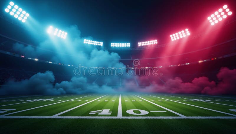 Teren de stadion american de fotbal generat computerizat, cu fundament elegant și neon ideal pentru proiecte în broșuri și broșuri vector illustration