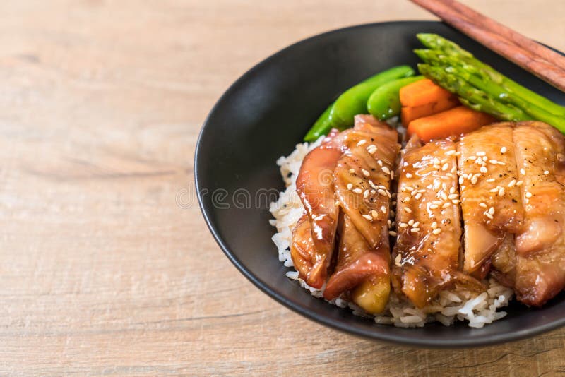 Teriyaki chicken rice bowl stock image. Image of asian - 154459211