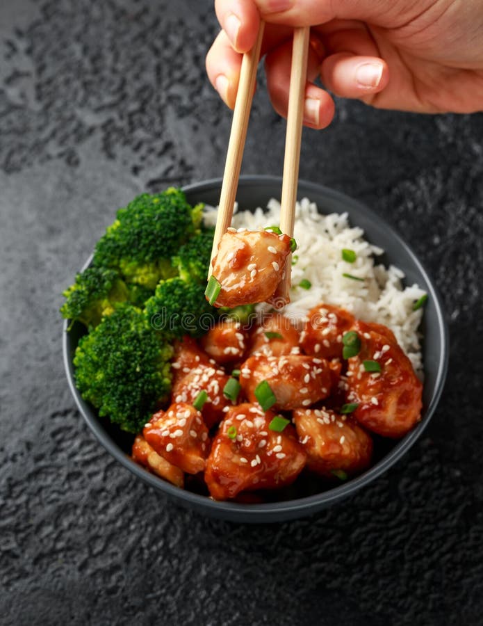 Teriyaki Chicken, Steamed Broccoli and Basmati Rice Served in Bowl ...